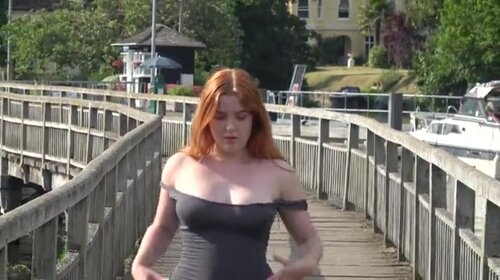 Busty sexfilm redhead teen show tits and ass on public porno hd