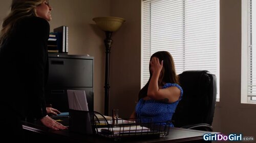 Busty boss stepmom caught stepdaughter kissing in her office